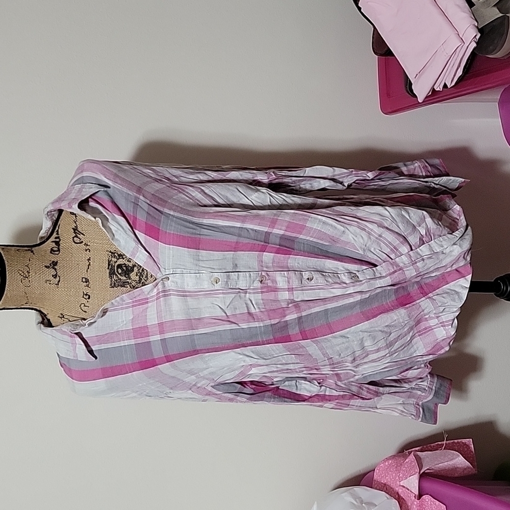 Maurices size 3 pink and white plaid button up shirt.